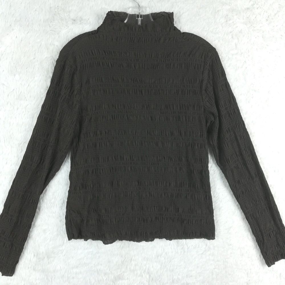 Adrianna Papell Womens Top Solid Smocked Mock Neck Taupe Brown Stretch M